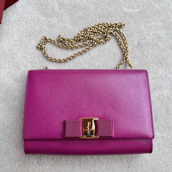 Salvatore Ferragamo Handbags - Salvatore Ferragmo Mini Vara Bow Bag in Fuchsia Leather | Mini Crossbody Bag
